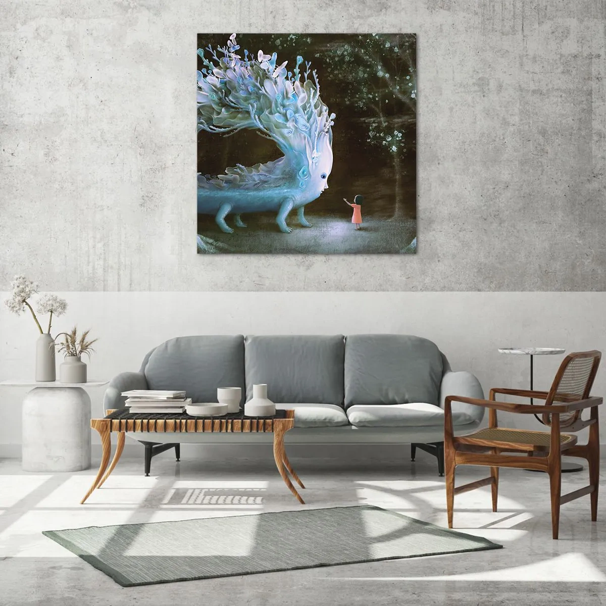 Billede på glas - Et fantastisk møde - 50x50 cm