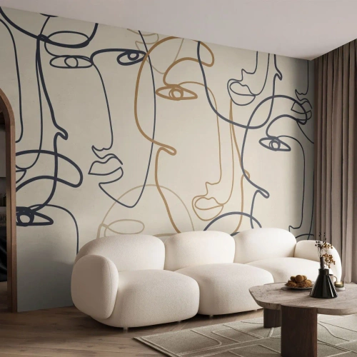 Fototapet Standard Eco - Konturflader tegnet med én linje - 100x70cm - Portræt ganget med hinanden - Moderne vægdekoration til stue og soveværelse ARTTOR