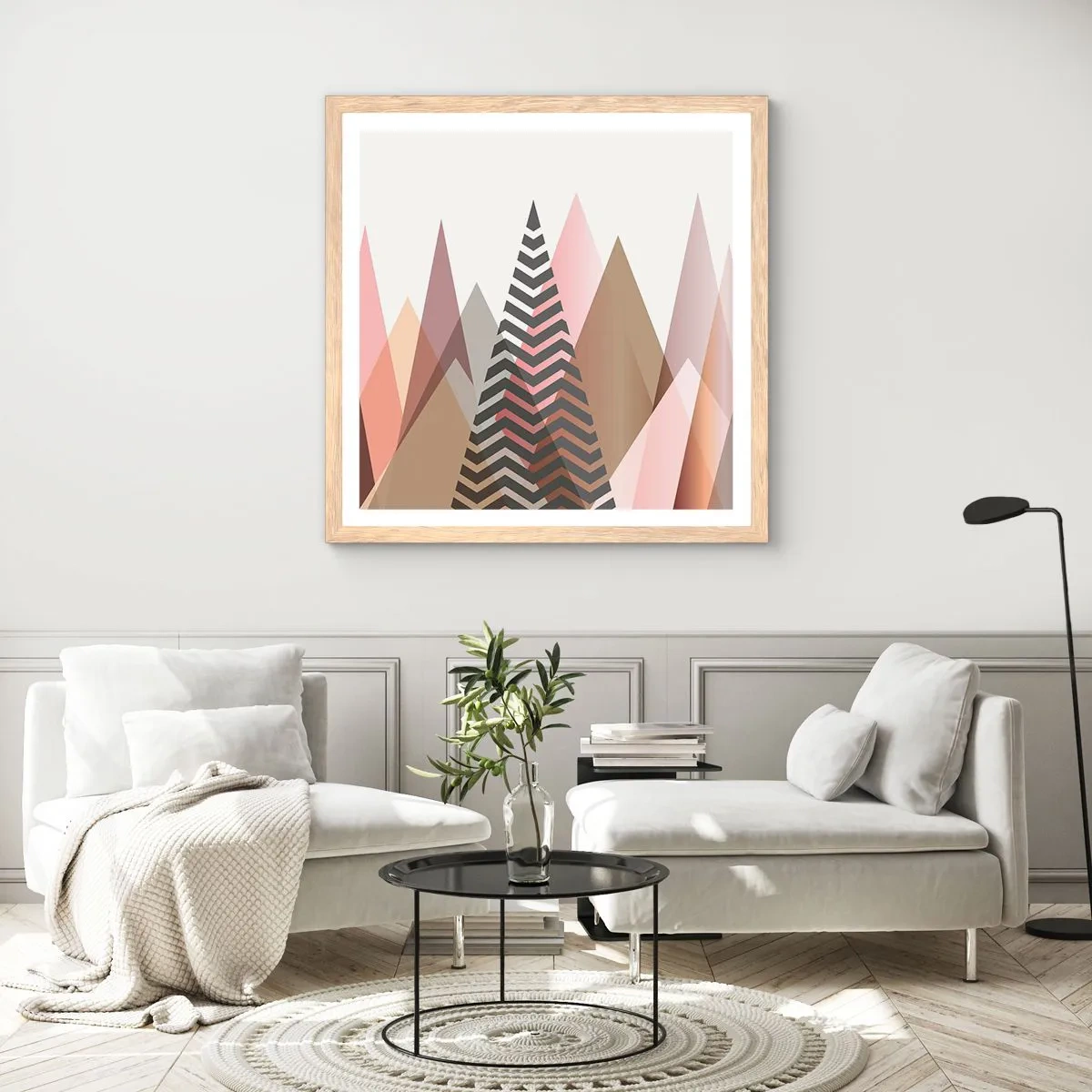 Plakat i ramme af lyst egetræ - Pyramide udsigt - 40x40 cm