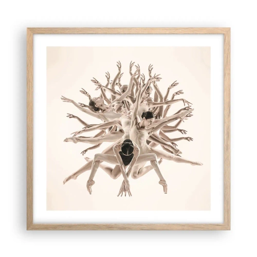 Plakat i ramme af lyst egetræ - Blomstrende i dans - 50x50 cm