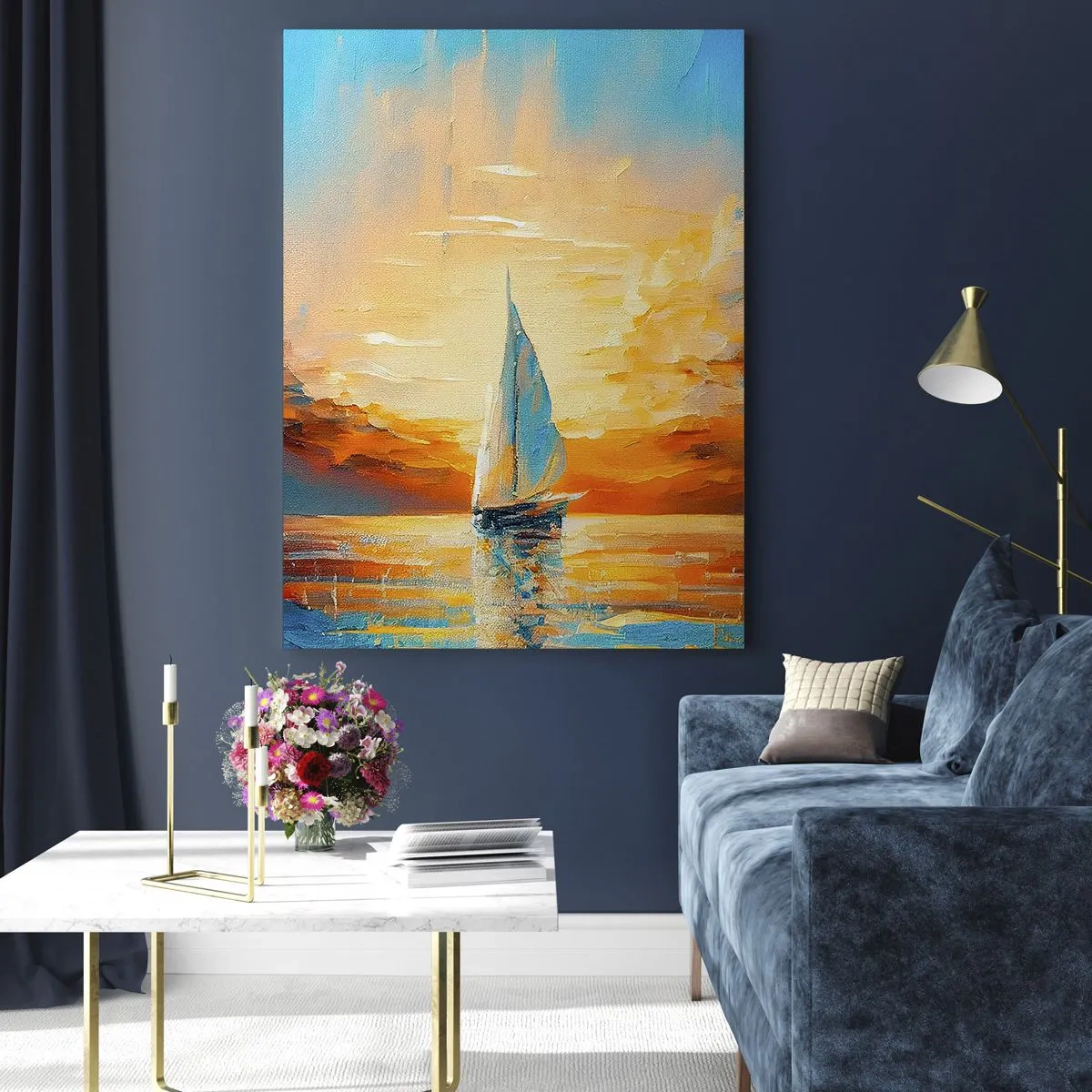Billede på glas - Sejler i guld - 50x70 cm
