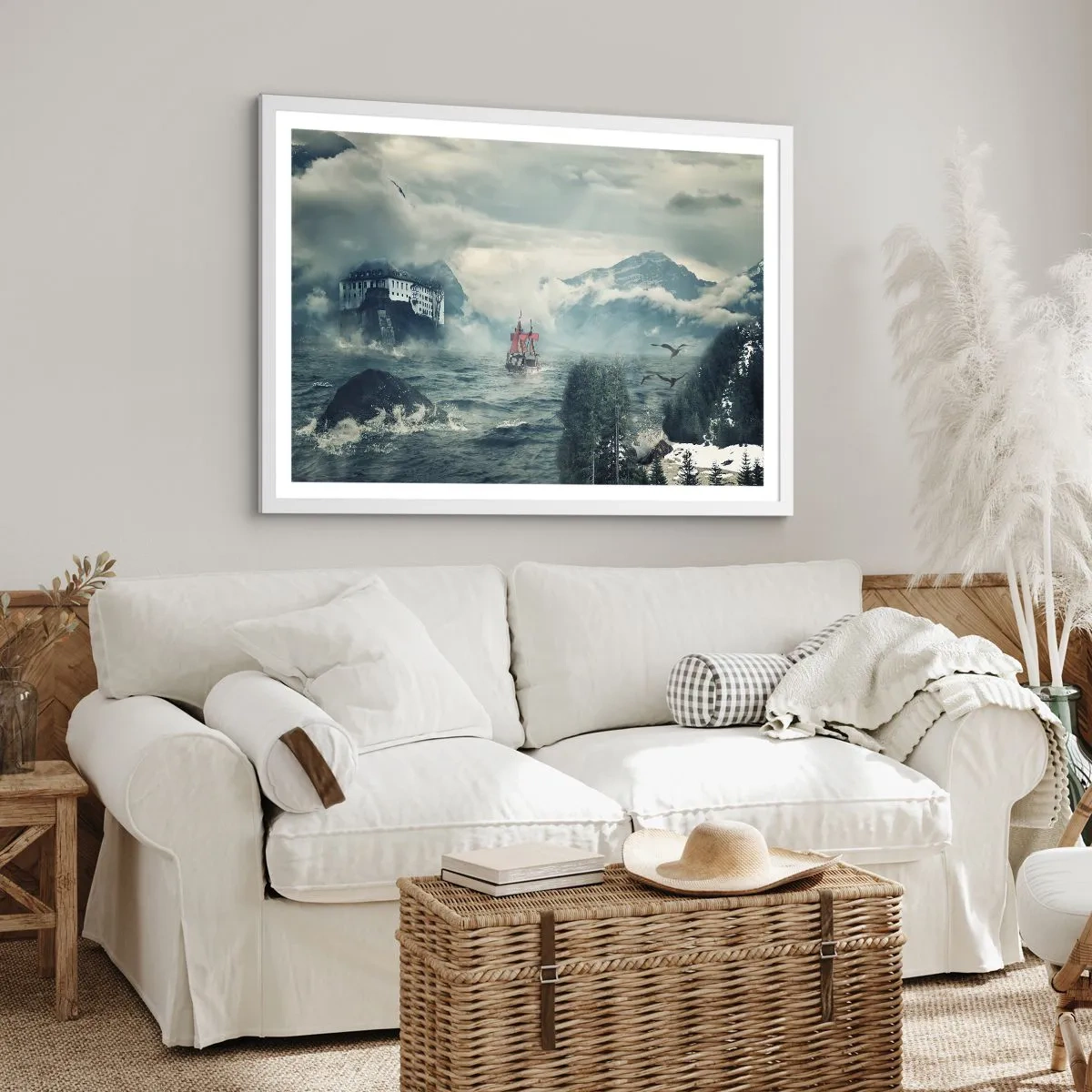 Plakat i hvid ramme - På magiske vande - 100x70 cm