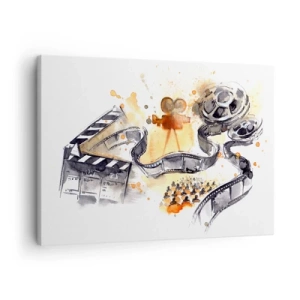 Lærredstryk - Billede på lærred - Filmens symbolik med en filmstrimmel i en kunstnerisk akvarel - 70x50cm - I drømmeland - Moderne vægdekoration til stue og soveværelse ARTTOR
