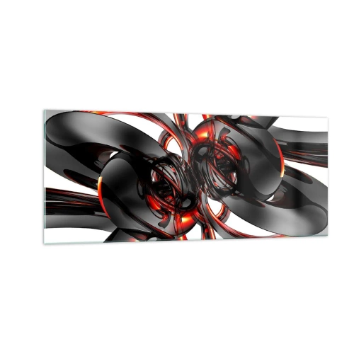 Billede på glas - Bevægelse i grafit og rød - 100x40 cm