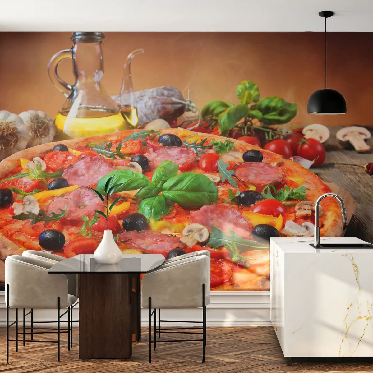 Fototapet Premium Canvas - Med en ægte italiensk smag - Gastronomi, Pizza, Italien - 400x280 cm