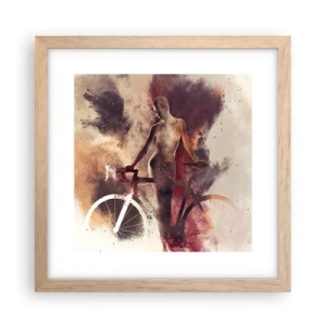 Plakat i ramme af lyst egetræ - I marmor former den cyklende sjæl - 30x30 cm
