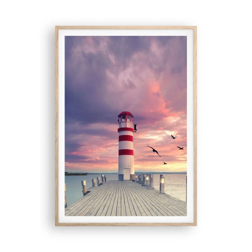 Plakat i ramme af lyst egetræ - Det er tid til havnen - 70x100 cm