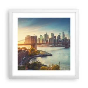 Plakat i hvid ramme - Den store bys daggry - 40x40 cm