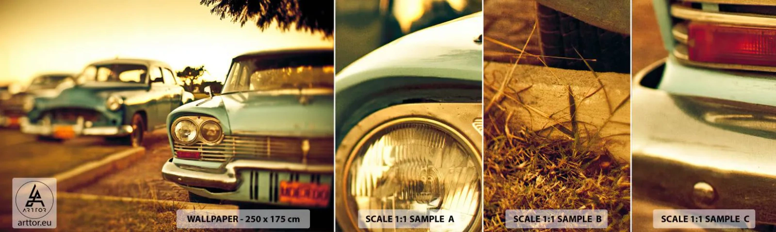 Prøve Fototapet Selvklæbende Deluxe Sticker - Vi må vente og se - Bil, Cuba, Automotive - 100x30 cm