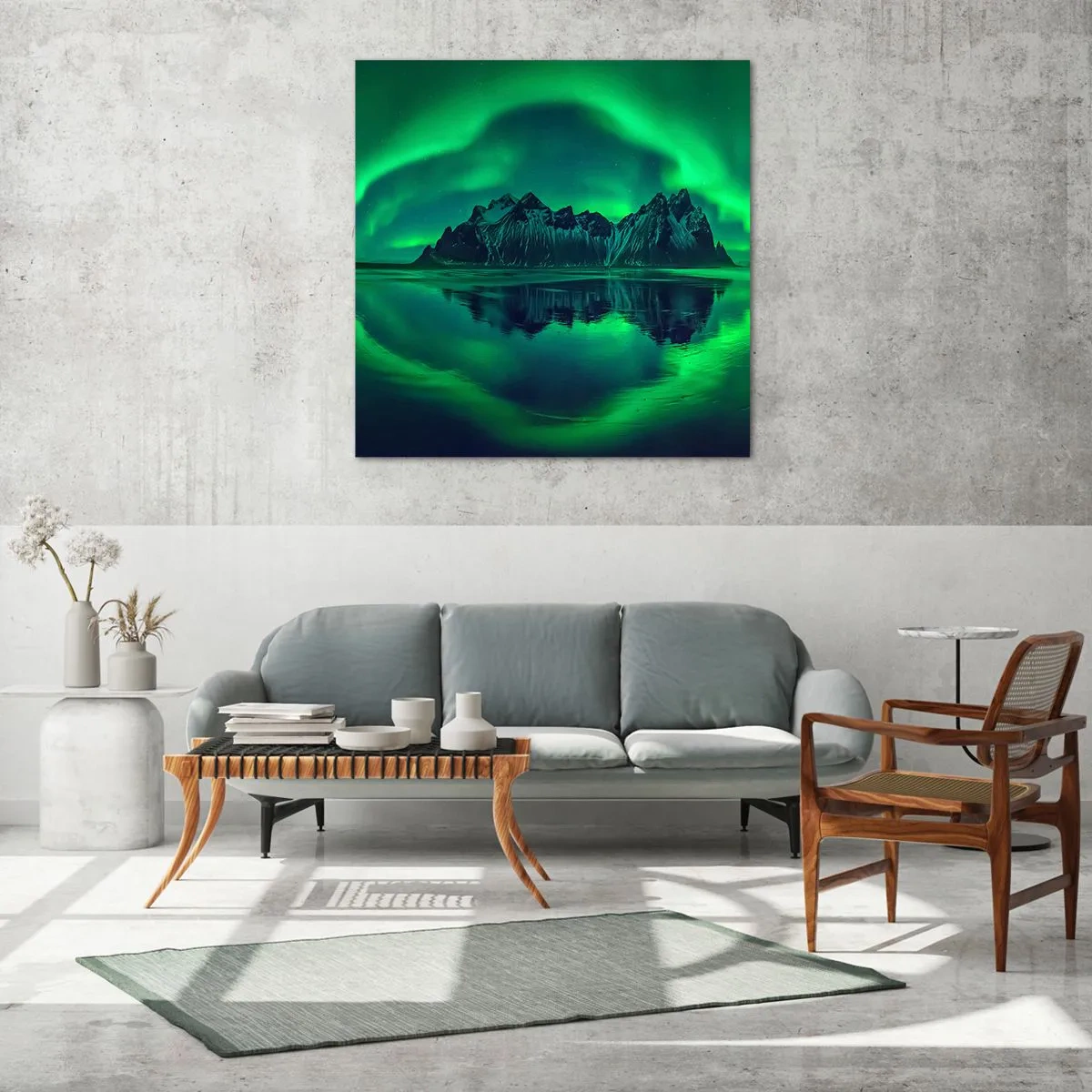 Billede på glas - I auroraens arme - 60x60 cm