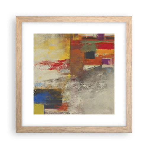 Plakat i ramme af lyst egetræ - Geometri af farver - 30x30 cm