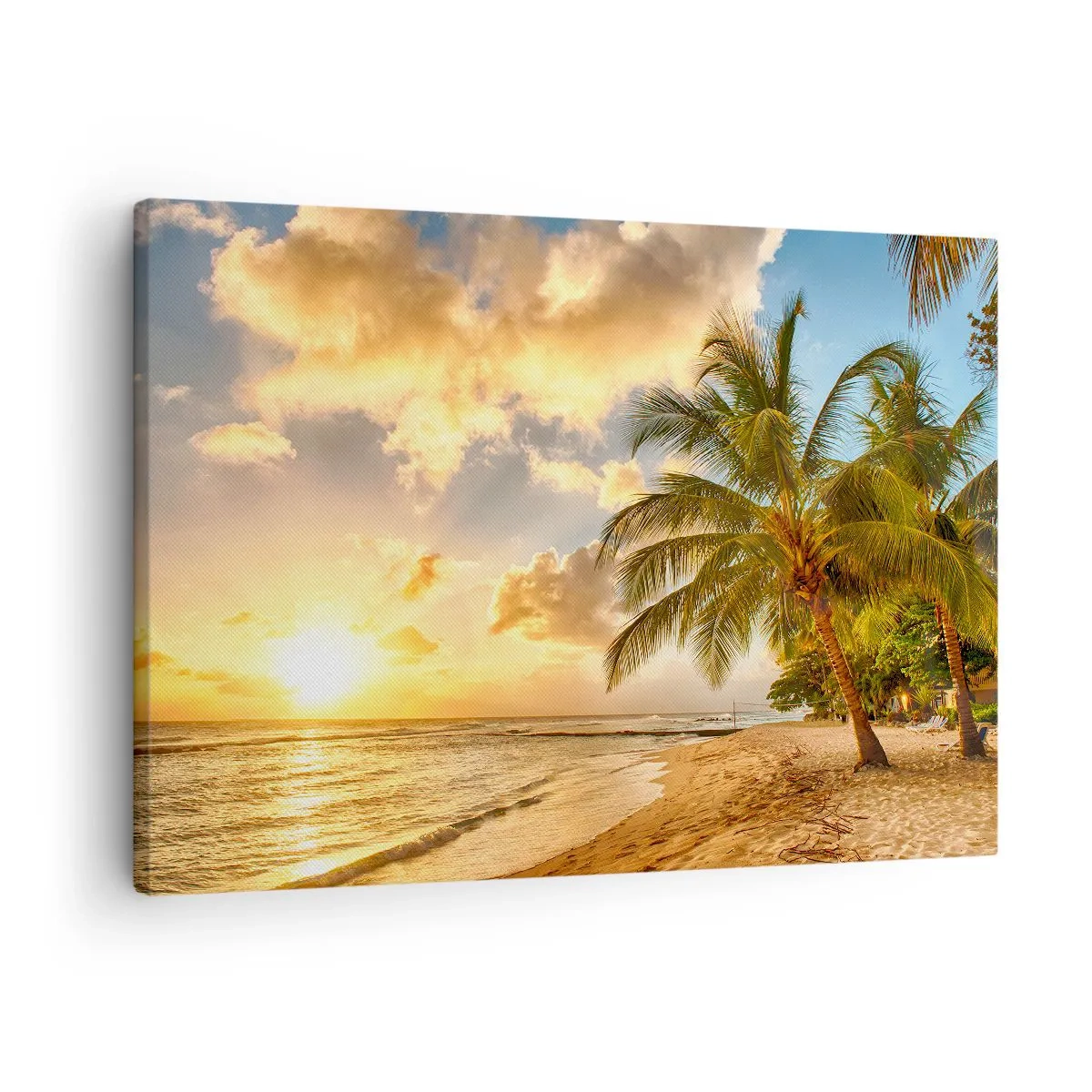 Lærredstryk - Billede på lærred - Strand med palmer og en solnedgang over havet - 70x50cm - Evig sommer, altid en ferie - Moderne vægdekoration til stue og soveværelse ARTTOR
