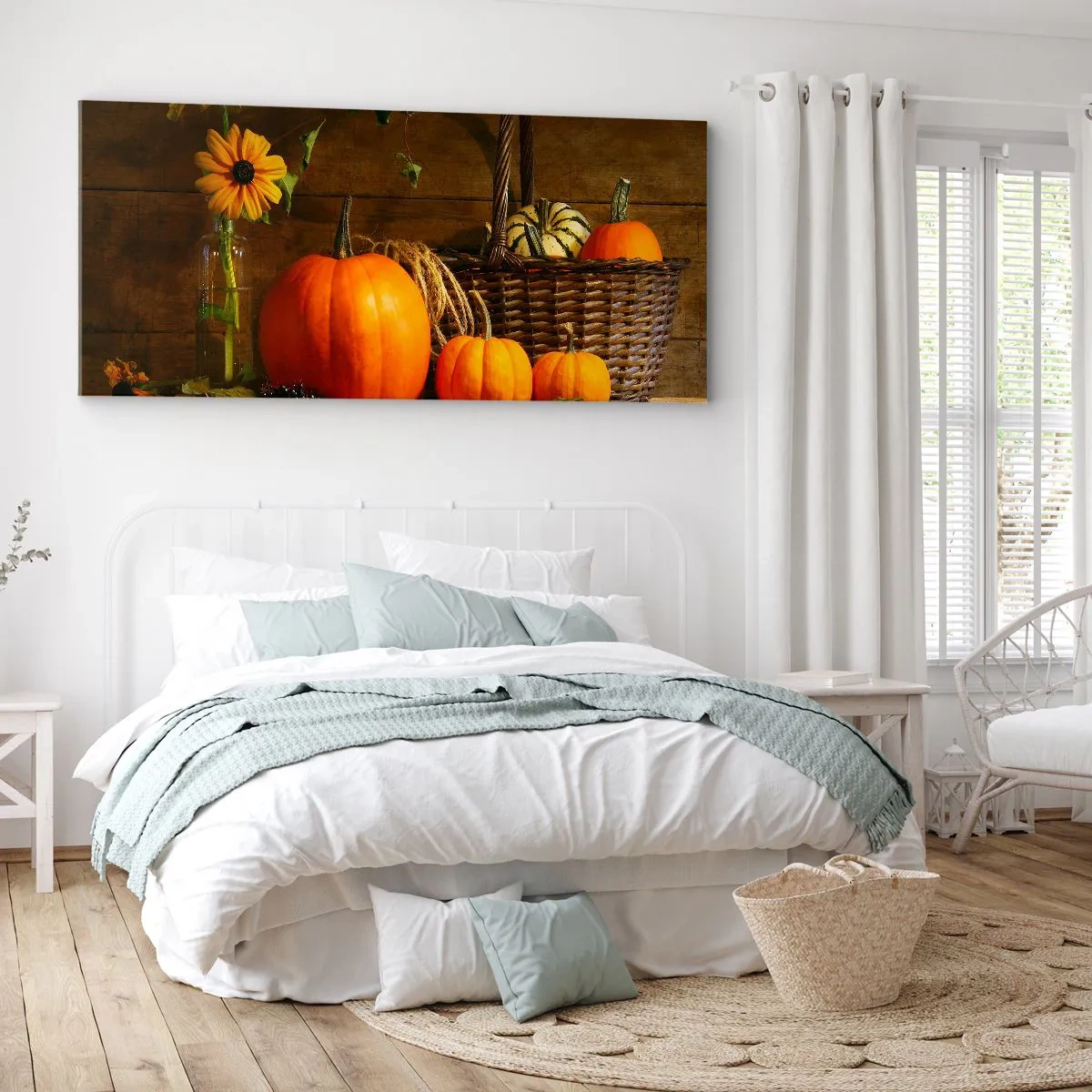 Lærredstryk - Billede på lærred - Rustik sammensætning - efterårets gaver - 100x40 cm