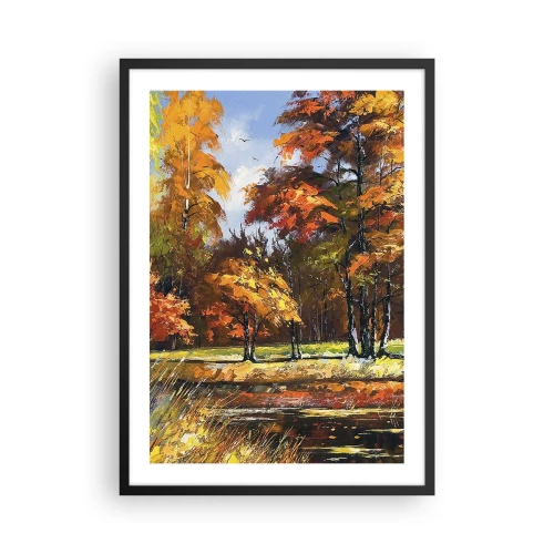Plakat i sort ramme - Efterårslandskab med farverige træer - 50x70cm - Landskab i guld og bronze - Moderne vægdekoration til stue og soveværelse ARTTOR