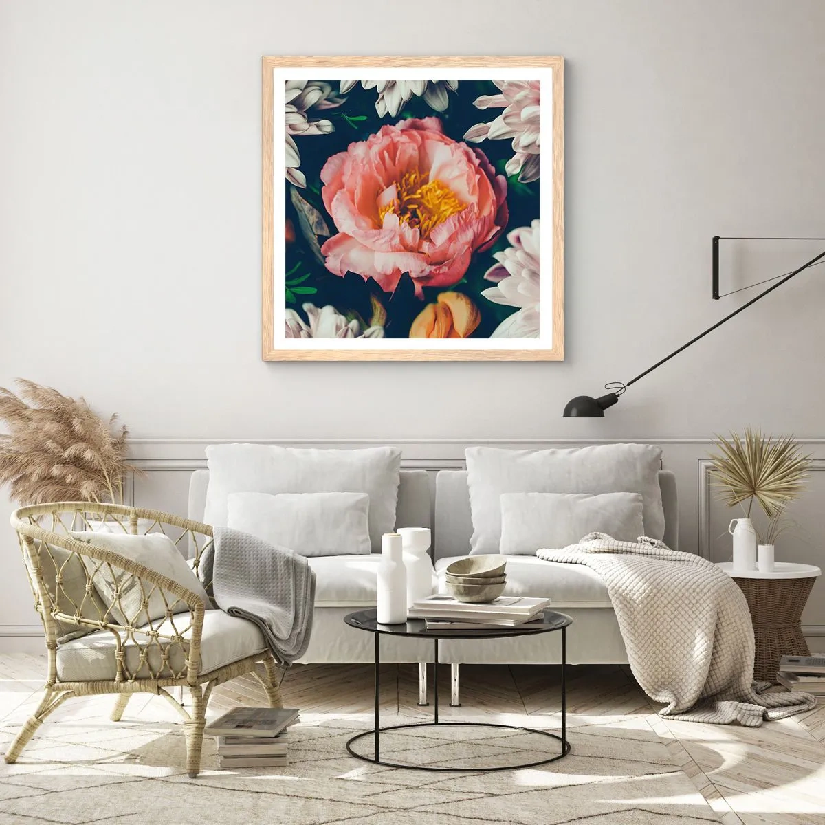 Plakat i ramme af lyst egetræ - Med barok pragt - 60x60 cm