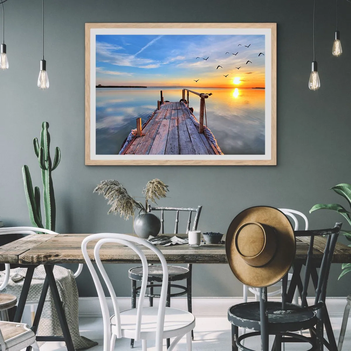 Plakat i ramme af lyst egetræ - Går fremad mod solen - 50x40 cm