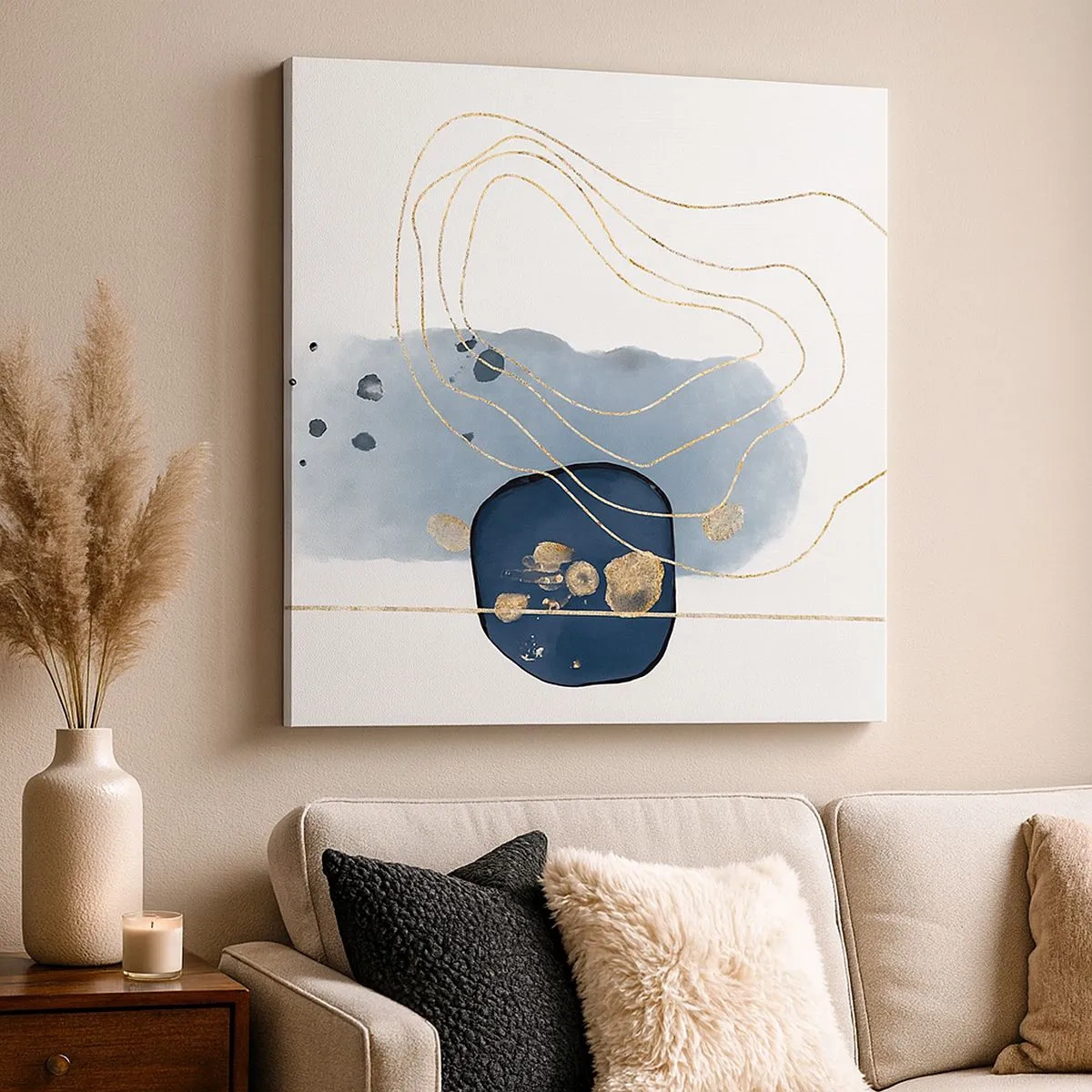 Lærredstryk - Billede på lærred - Blå-gylden fantasi - 30x30 cm