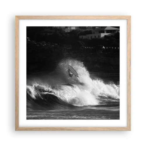 Plakat i ramme af lyst egetræ - Udfordring accepteret! - 50x50 cm