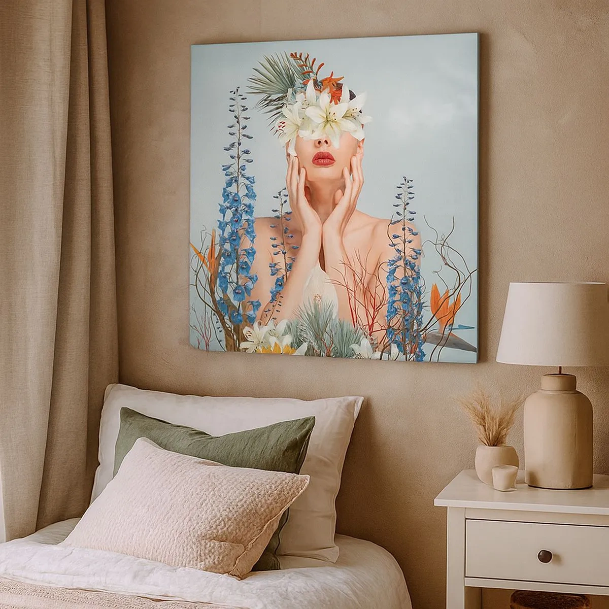 Lærredstryk - Billede på lærred - Kvinde blomst - 30x30 cm