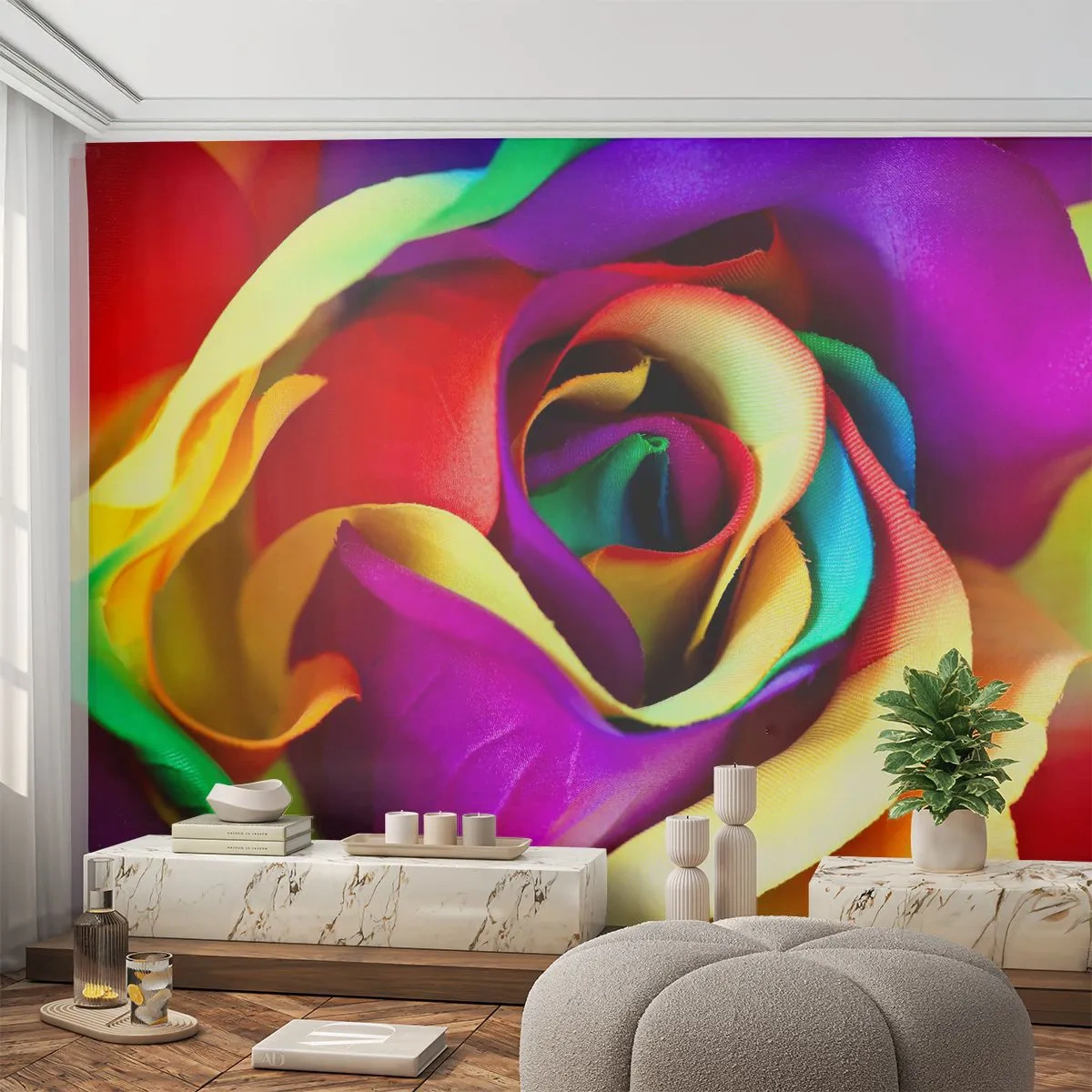 Fototapet Standard Eco - Dette er umuligt - Abstraktion, Blomst, Farverig Rose - 400x280 cm