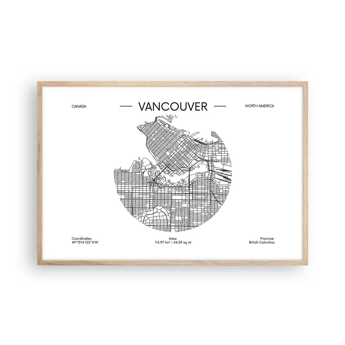 Plakat i ramme af lyst egetræ - Anatomi af Vacouver - 91x61 cm