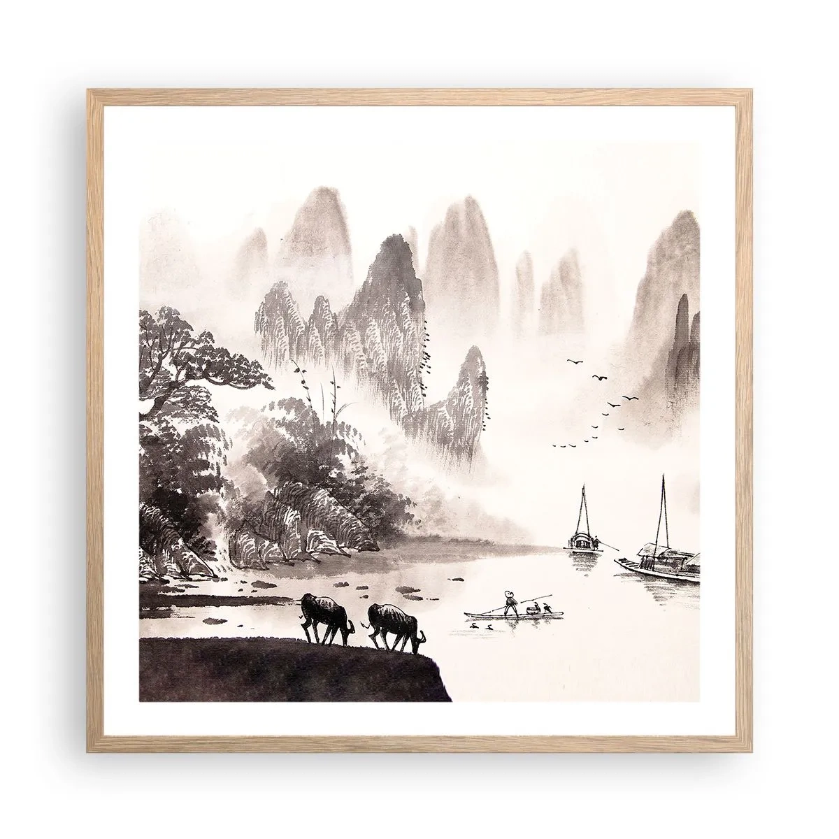 Plakat i ramme af lyst egetræ - Østens eksotiske hverdag - 60x60 cm