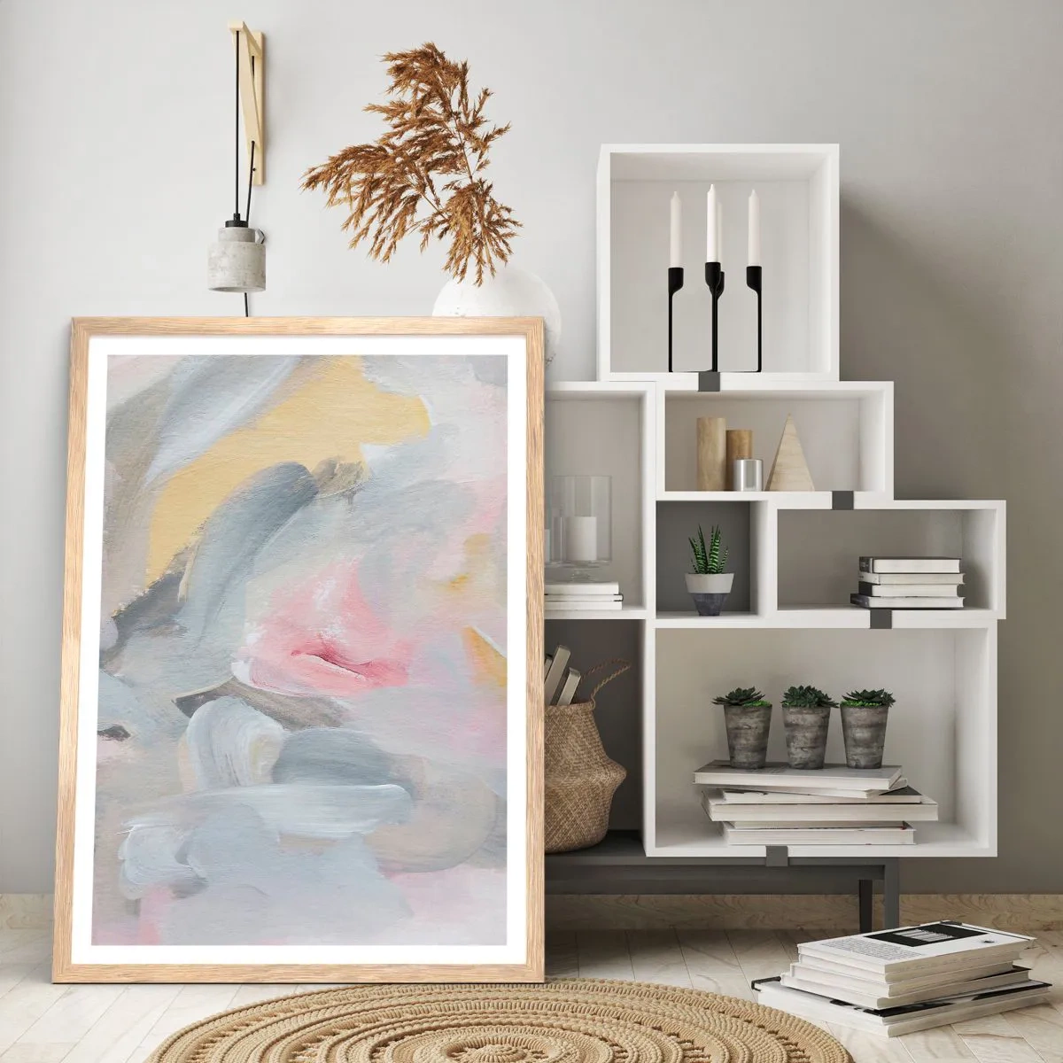 Plakat i ramme af lyst egetræ - I en pastelfarvet verden - 70x100 cm