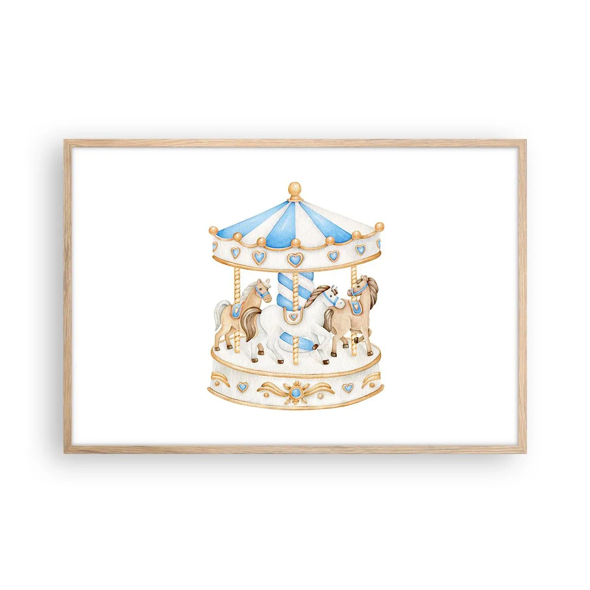 Plakat i ramme af lyst egetræ - Sød barndom - 91x61 cm