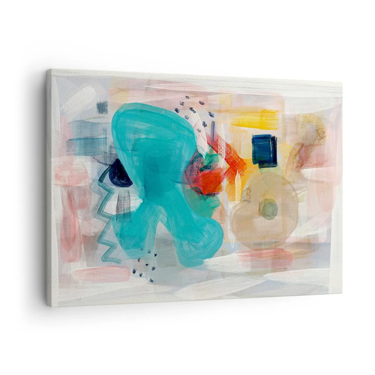 Lærredstryk - Billede på lærred - Abstrakte former og farver skaber en dynamisk komposition - 70x50cm - Et farverigt spil - Moderne vægdekoration til stue og soveværelse ARTTOR