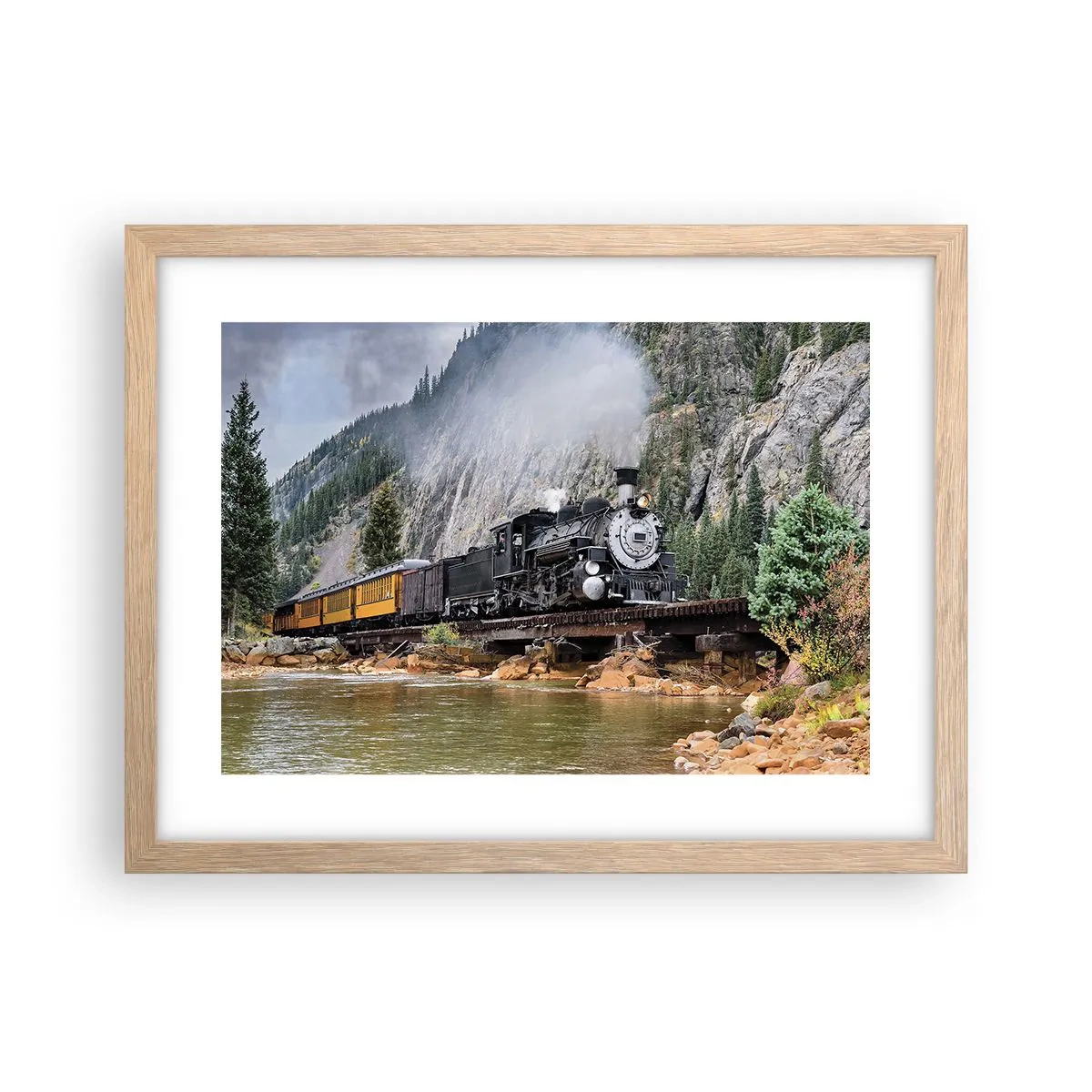 Plakat i ramme af lyst egetræ - Og hvorhen? Hvorhen? - 40x30 cm