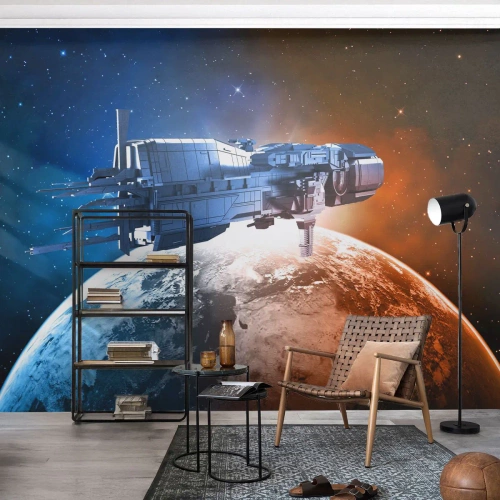 Fototapet Selvklæbende Deluxe Sticker - Forsigtig observatør - Kosmos, Rumfartøj, Shuttle - 100x70 cm