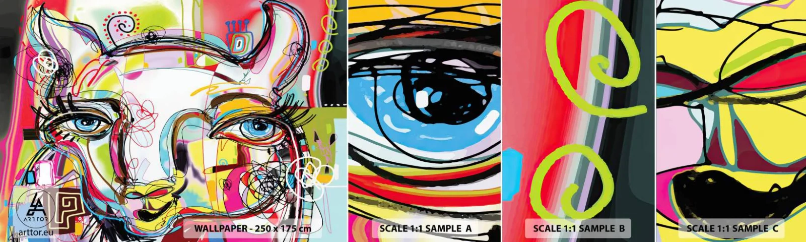 Prøve Fototapet Selvklæbende Deluxe Sticker - Rigdommen ved katteeksamen - Abstraktion, Stykke, Grafik - 100x30 cm