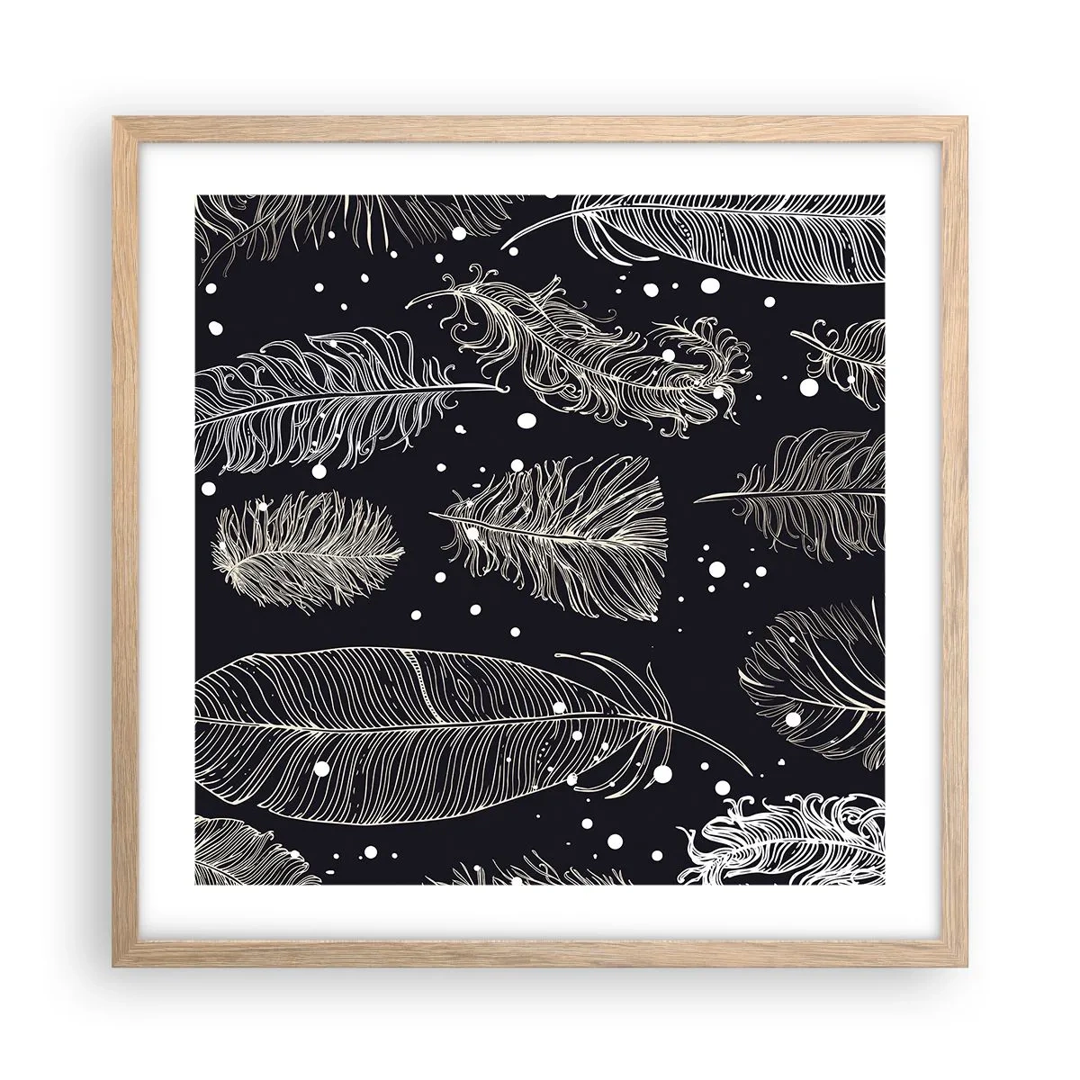 Plakat i ramme af lyst egetræ - Fjerede blonder - 50x50 cm