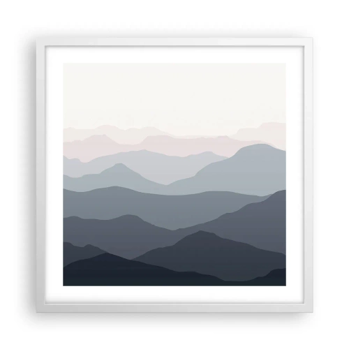 Plakat i hvid ramme - Bølger af bjerge - 50x50 cm
