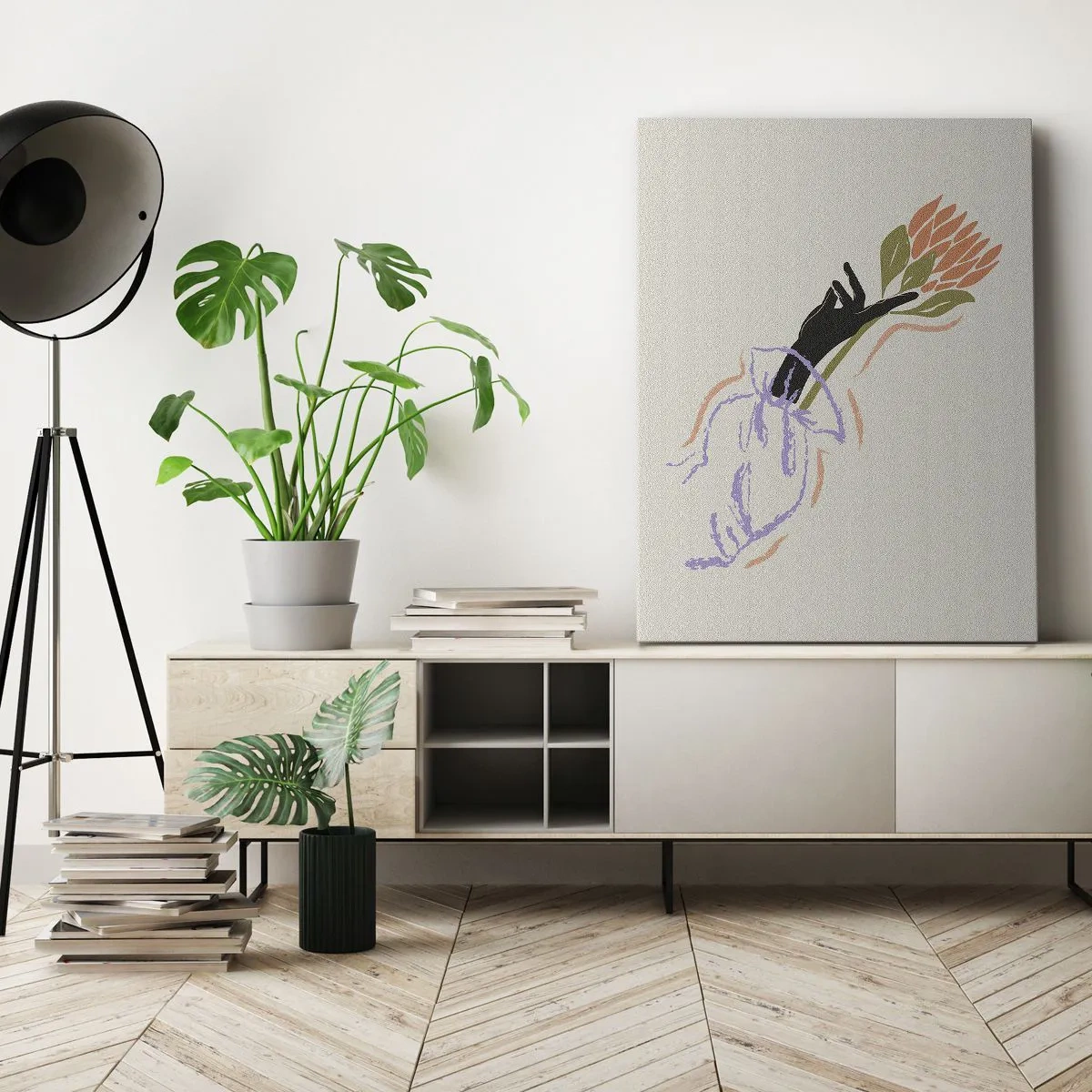Lærredstryk - Billede på lærred - En søsterlig berøring - 65x120 cm
