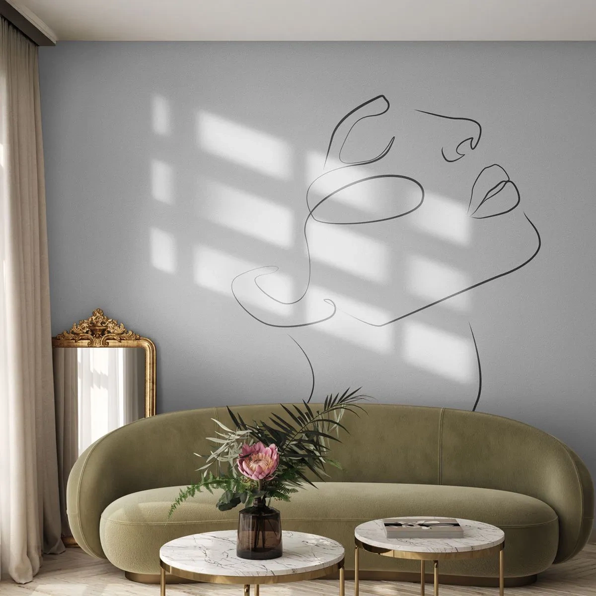 Fototapet Standard Eco - Et minimalistisk portræt af en kvinde i én linje - 100x70cm - En drømmes slyngninger - Moderne vægdekoration til stue og soveværelse ARTTOR