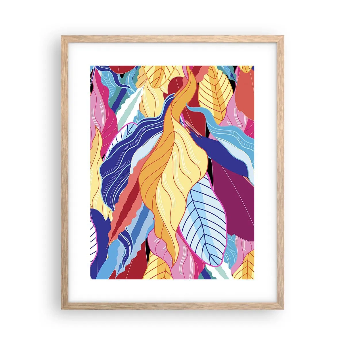 Plakat i ramme af lyst egetræ - Et farverigt rod - 40x50 cm