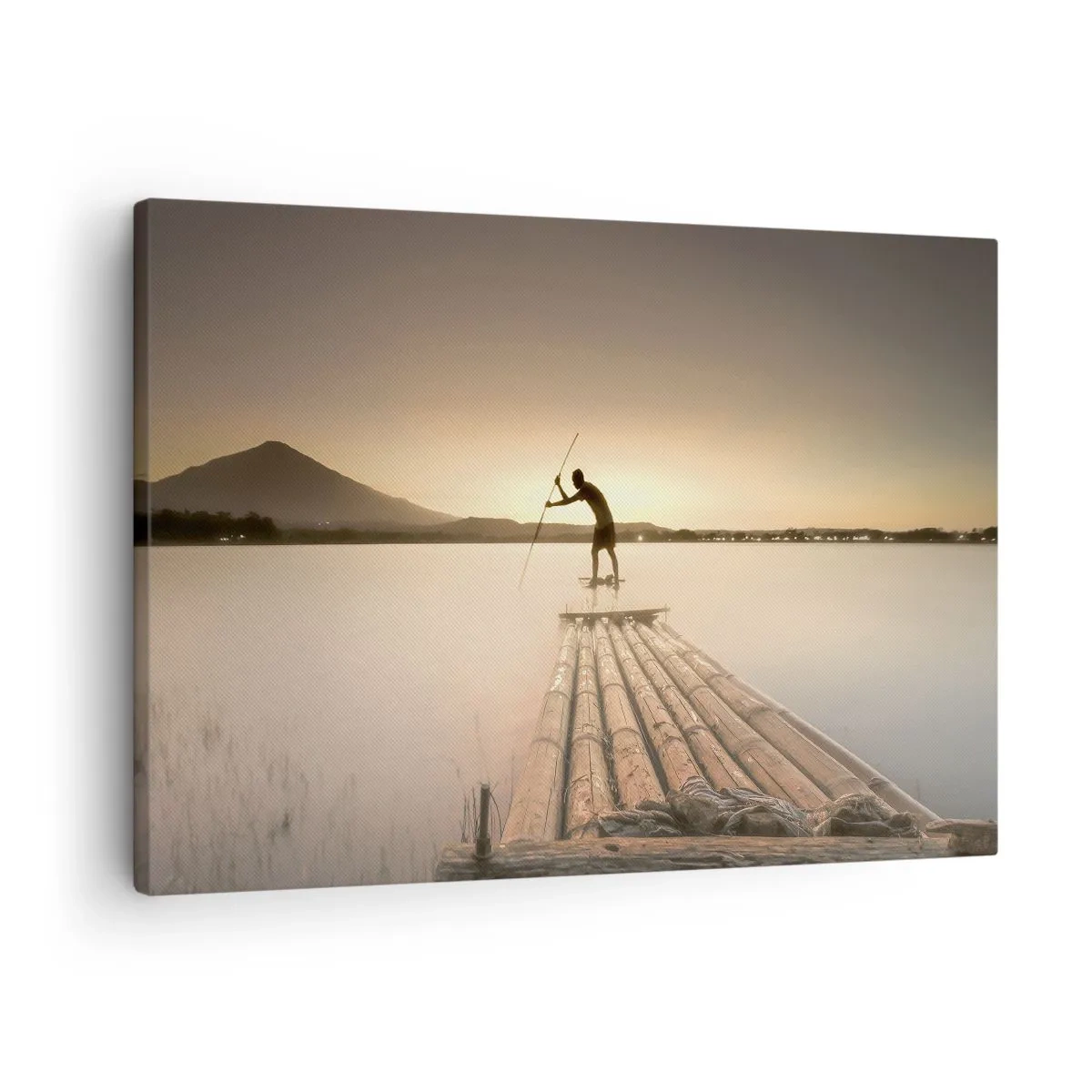 Lærredstryk - Billede på lærred - Mand på en tømmerflåde ved solnedgang - 70x50cm - Før du hviler - Moderne vægdekoration til stue og soveværelse ARTTOR