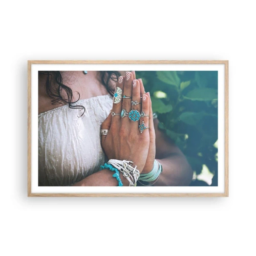 Plakat i ramme af lyst egetræ - Velkommen til værens centrum - 91x61 cm