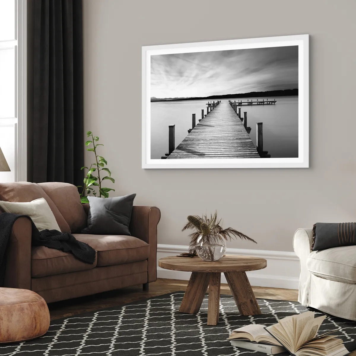 Plakat i hvid ramme - På vandhullet - fred - 50x40 cm