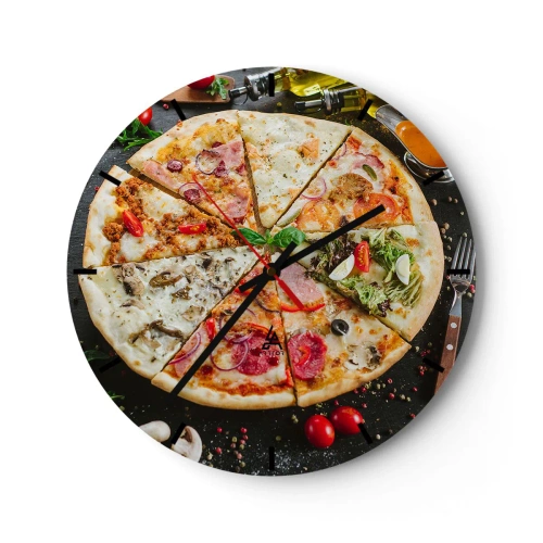 Vægur, Uret - Lækker pizza med forskellige toppings på en sort baggrund - 30x30cm - Et udvalg af smagsvarianter - Moderne vægdekoration til stue, køkken og soveværelse ARTTOR