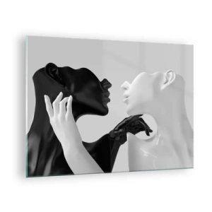 Billede på glas - Sort-hvide figurer i sensuel nærbillede - 70x50cm - Tiltrækning - begær - Moderne vægdekoration til stue og soveværelse ARTTOR