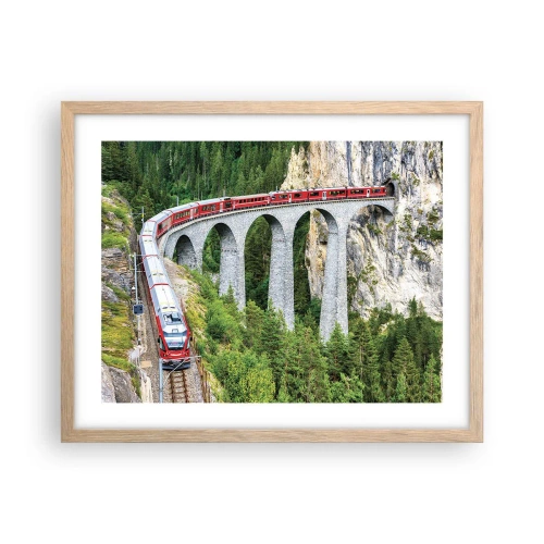 Plakat i ramme af lyst egetræ - Udsigt over bjergene til gengæld - 50x40 cm