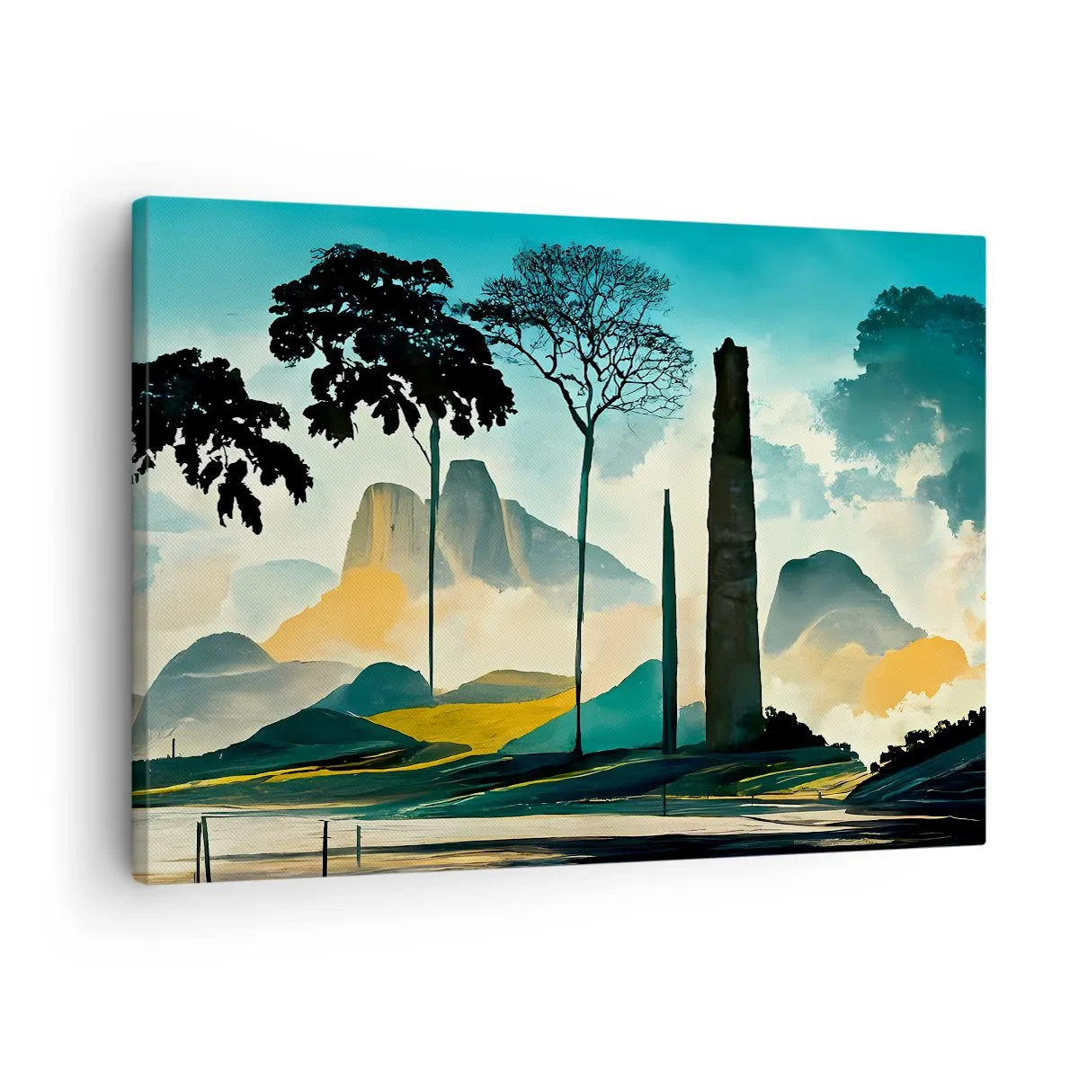 Lærredstryk - Billede på lærred - Et malerisk landskab med træer og bjerge i baggrunden - 70x50cm - Stadig højere og højere - Moderne vægdekoration til stue og soveværelse ARTTOR