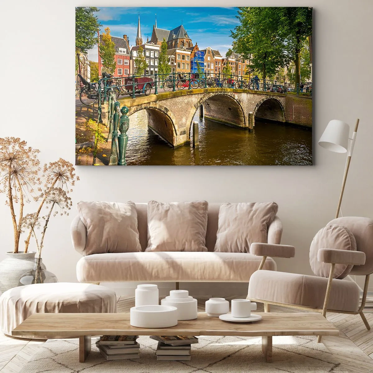 Lærredstryk - Billede på lærred - Forår ved kanalen - 100x70 cm