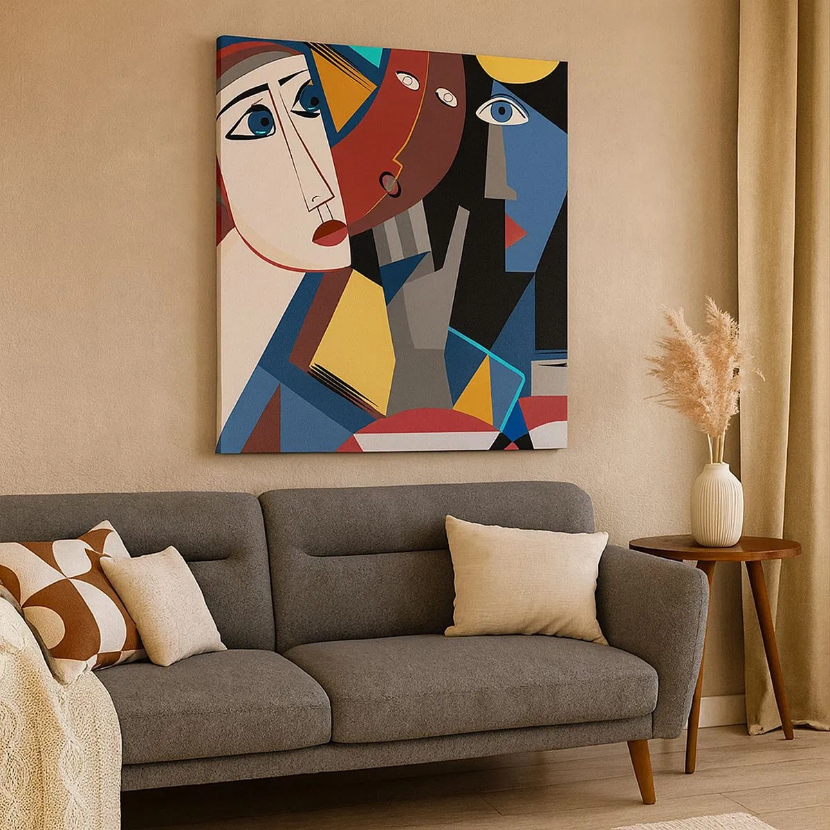 Lærredstryk - Billede på lærred - Kubistisk samtale - 30x30 cm