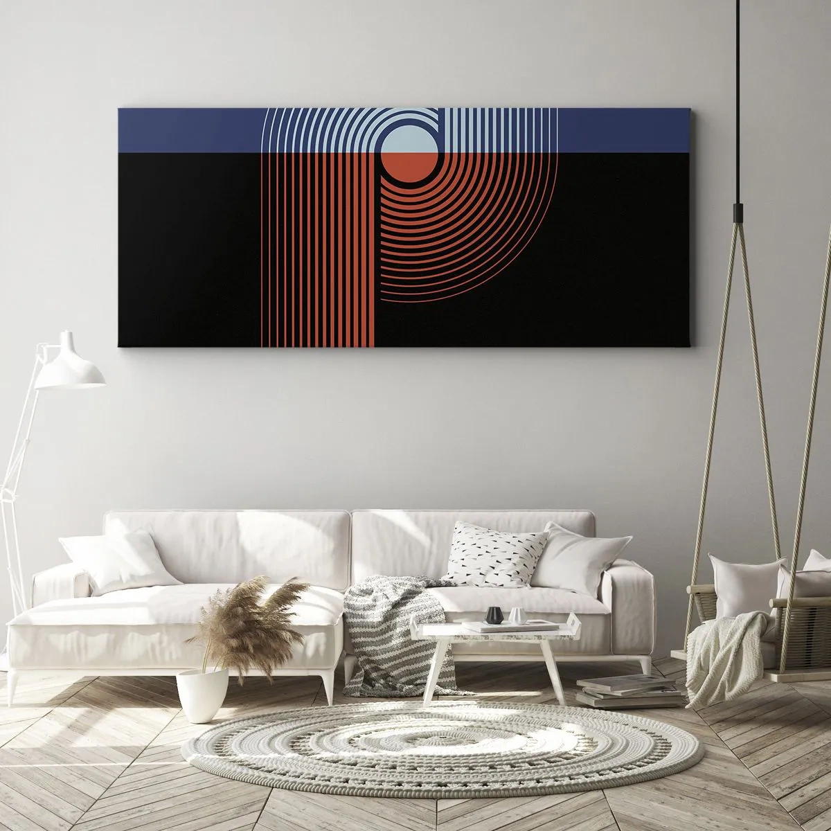 Lærredstryk - Billede på lærred - I en geometrisk omfavnelse - 140x50 cm