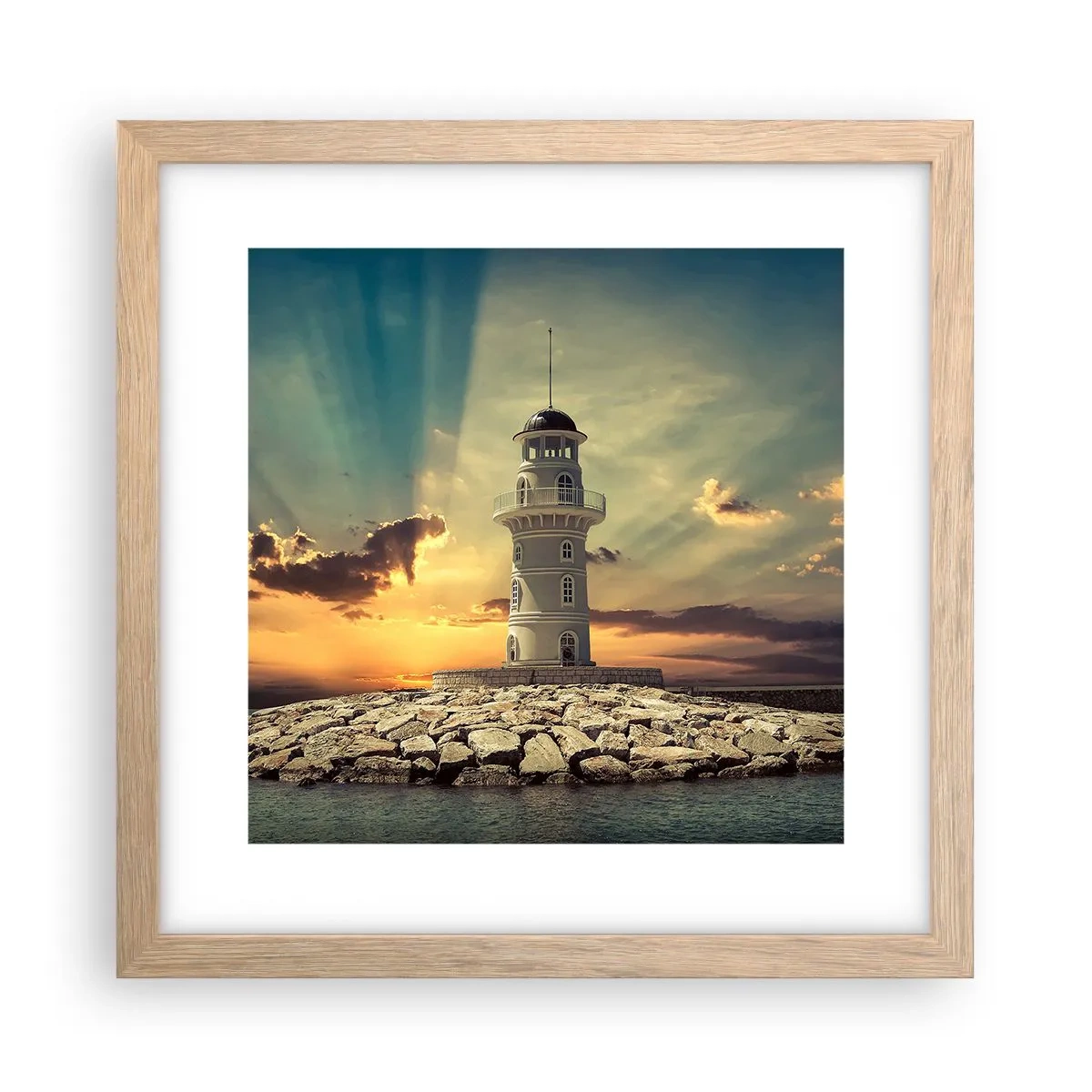 Plakat i ramme af lyst egetræ - Lys - Godhed - Skønhed - 30x30 cm