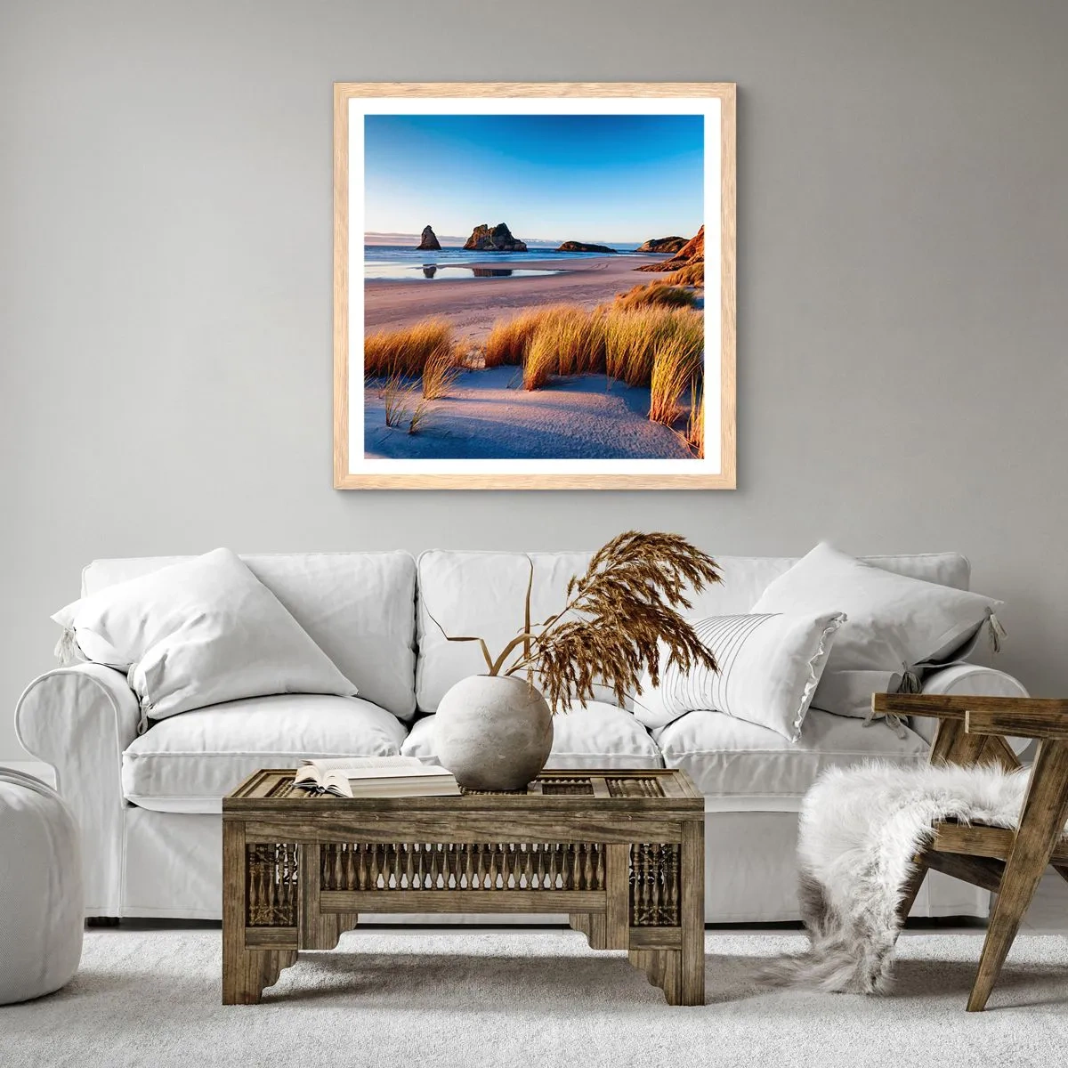 Plakat i ramme af lyst egetræ - For dem, der søger ro - 60x60 cm