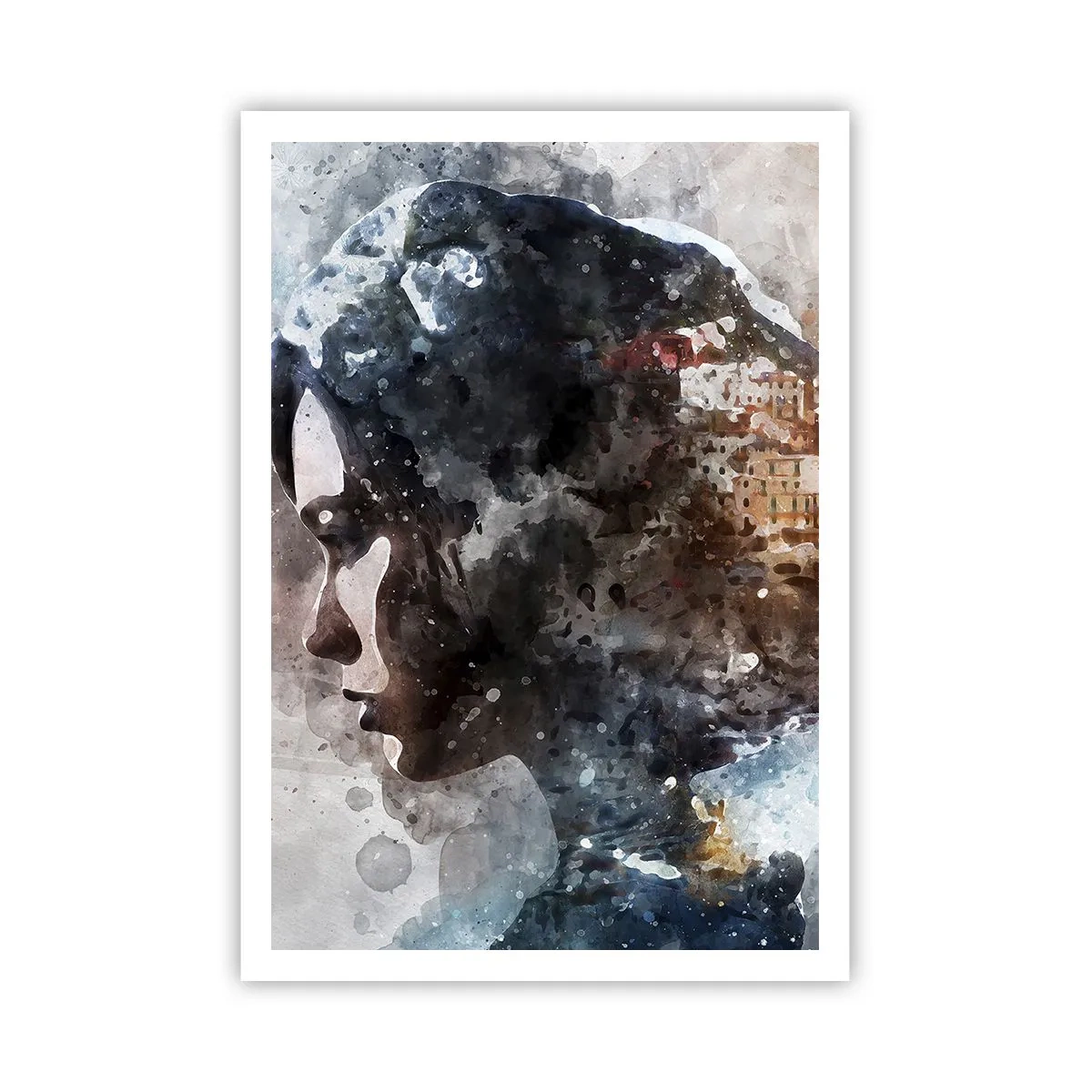 Plakat - Historien om en pige med en by i baggrunden - 70x100 cm